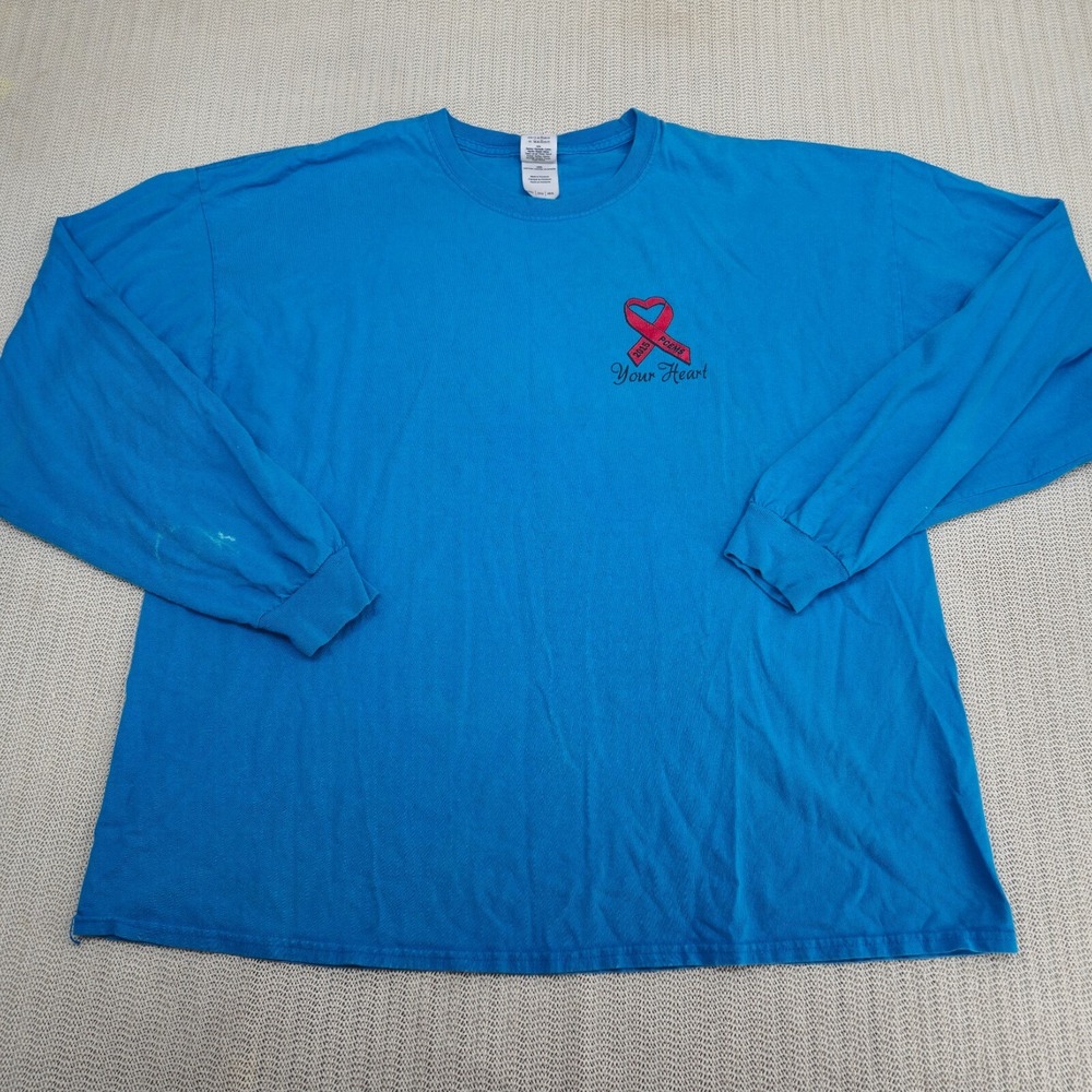 Paramedic Shirt Mens 2XL XXL Blue Long Sleeve Heart Stethoscope Graphic Nurse